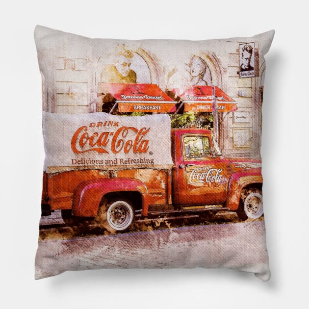 Vintage Coca Cola truck Pillow by Montanescu