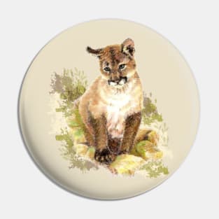 Watercolor Cougar Mountain Lion Cub Pin