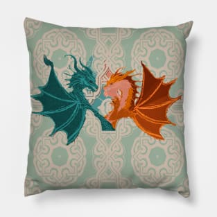 Mesmerizing Elemental Dragons on Lace pattern Pillow