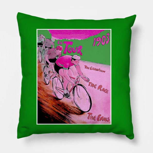 Le Tour Vintage 1903 Competing Bicycle Racing Poster Print Pillow by posterbobs