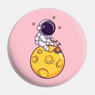 Cute Astronaut Roasting Marshmallow On Moon Cartoon Pin