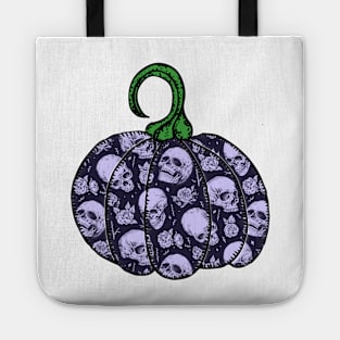 Purple Gothic Halloween Skull and Roses Pumpkin Tote