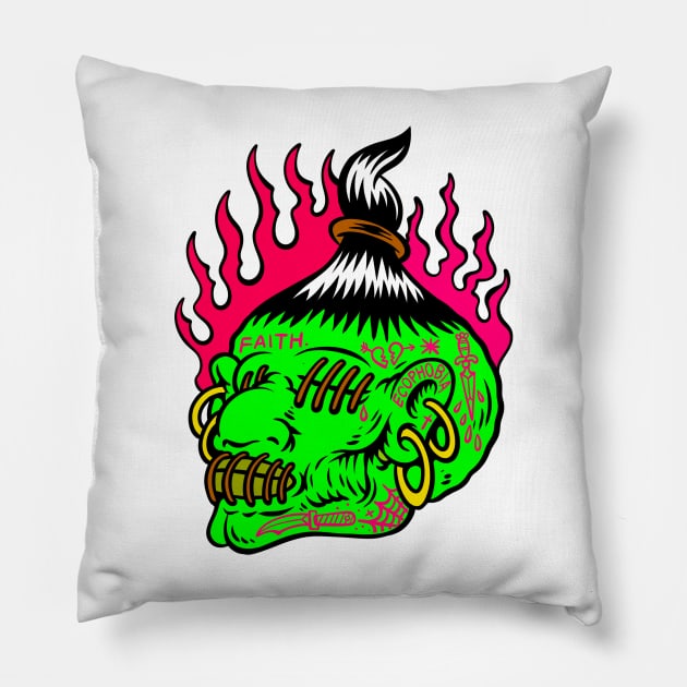 Tsantsa - Shrunken Head by Joe Tamponi Pillow by Joe Tamponi