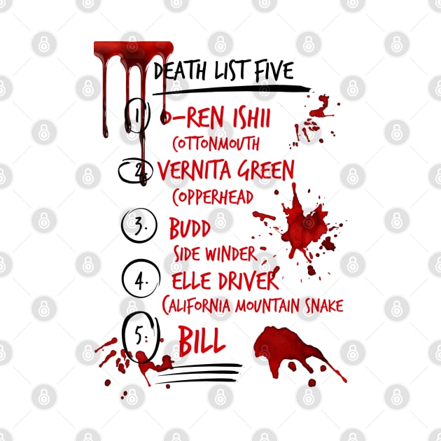 Kill Bill Bloody Death List by LiunaticFringe