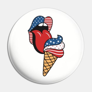 The Taste of Freedom - Retro American Flag Lips and Patriotic Ice Cream Pin