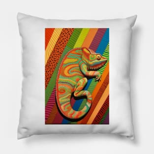 Reptile Lover and Lizard Lover Op Art Chameleon Pillow