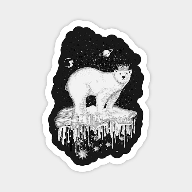 Polar bear with crown on ice floe Magnet by Kisho