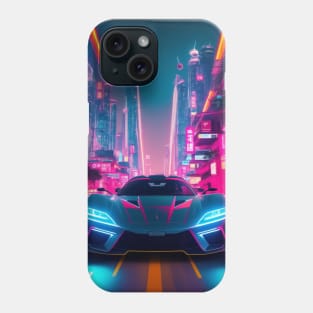 Dark Neon Sports Car in Asian Neon City Phone Case