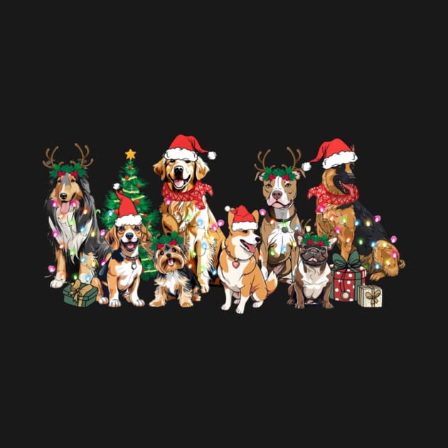 Christmas Lights Xmas Dog Tree Cute Funny Puppy Dogs Xmas by rivkazachariah