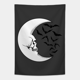 Skull Moon with Bats Tapestry