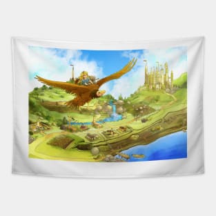 Flying On Polly Over an Enchanted Land Tapestry