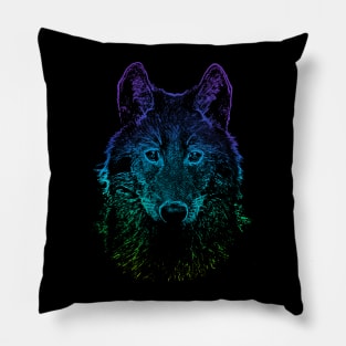 Dramabite Wolf rainbow drawing animal wildlife hand-drawn artsy Pillow