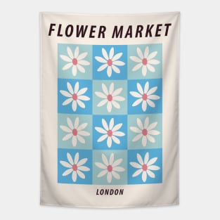 Flower market print, London, Indie, Cottagecore decor, Fun art, Posters aesthetic, Abstract blue flowers Tapestry