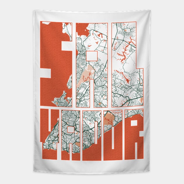 Salvador, Bahia, Brazil City Map Typography - Bohemian Tapestry by deMAP Studio