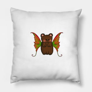 Fairy Teddy Bear with Colorful Red, Orange and Green Tie Dye Wings Pillow