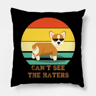 Cant see the Haters Corgi Doge Meme Pixel Glasses Dog Owner Pillow