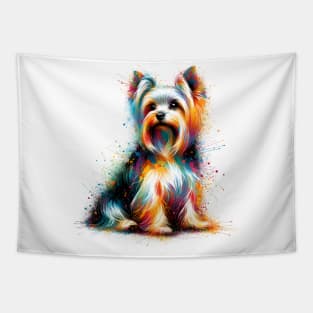 Elegant Silky Terrier in Colorful Splash Art Style Tapestry