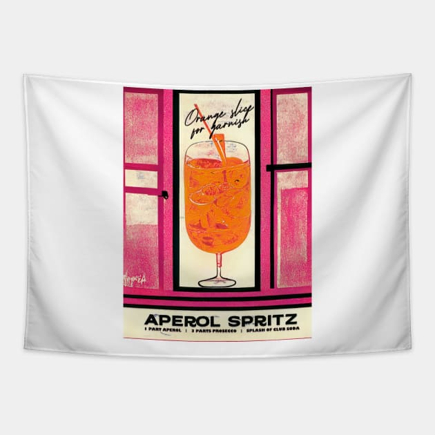 Retro Aperol Spritz Poster Pink City Homebar, Kitchen Bar Prints, Vintage Drinks, Recipe, Wall Art Tapestry by BetterManufaktur