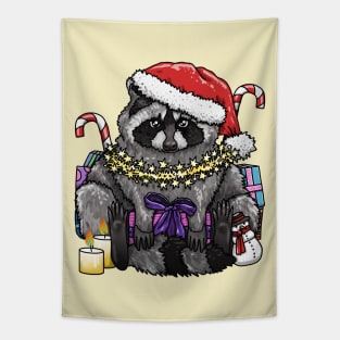 Winter Celebration Raccoon Tapestry