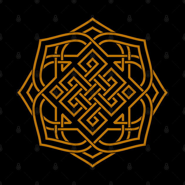 Golden Tibetan Knot Mandala by PONDERPUFFIN