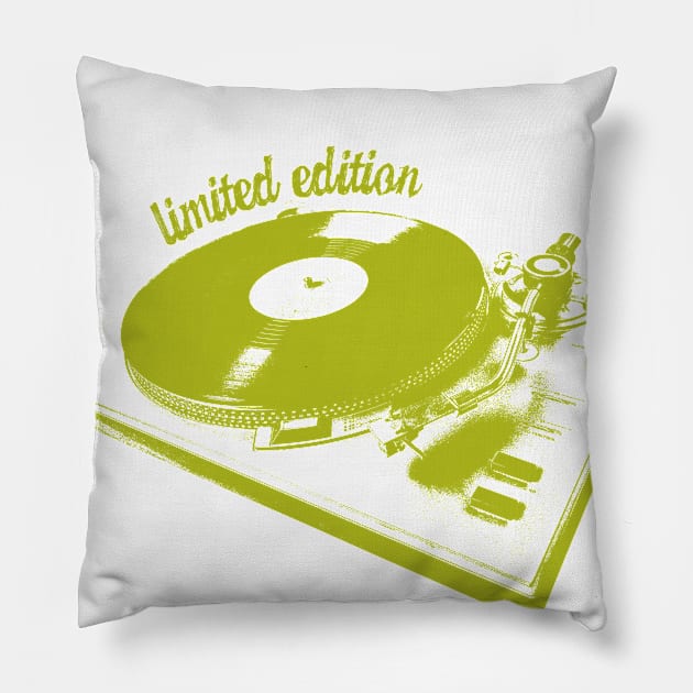 Green Turntable And Vinyl Record Illustration Pillow by Spindriftdesigns