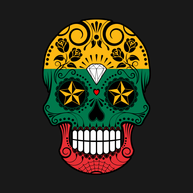 Lithuanian Flag Sugar Skull with Roses by jeffbartels