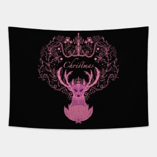 Pink Christmas deer Tapestry