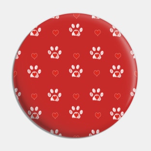 White doodle paw prints red hearts Pin