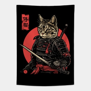 Samurai Cat, Japanese Cat Art Aesthetic, Cat Lover Tapestry