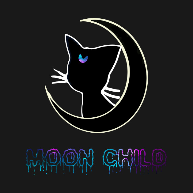 Discover Moon Child Black Cat Galaxy Aesthetic Witchy Wiccan Pastel Gothic Boho Hipster - Witchy Wiccan Pastel Gothic Boho Cat - T-Shirt