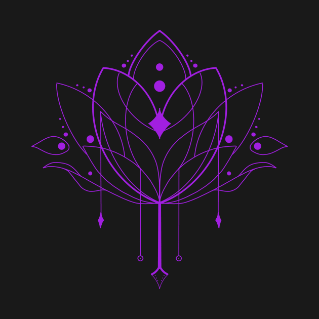 electric delicate purple lotus symmetrical mandala linework with dangling crystals cute gift by AnanasArt