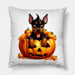 Doberman Pinscher Dog inside Pumpkin #2 Pillow