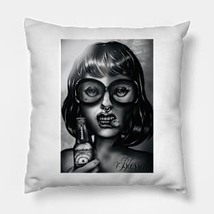 Wild tattoo girl portrait Pillow