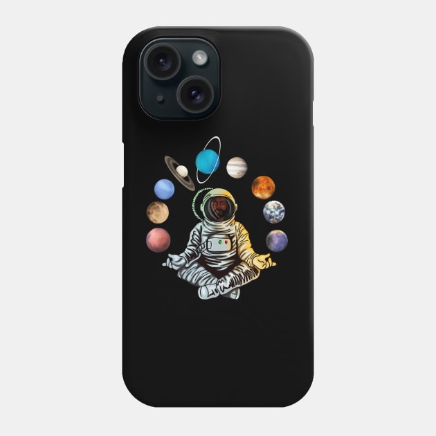 Astronaut, African Man, Meditating Surrounded by Planets Phone Case by dukito