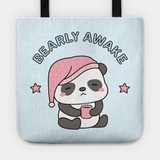 Cute Bearly Awake Sleepy Panda With Coffee and Nightcap Tote