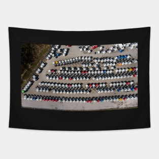 A lot of trucks on parking lot aerial view Tapestry