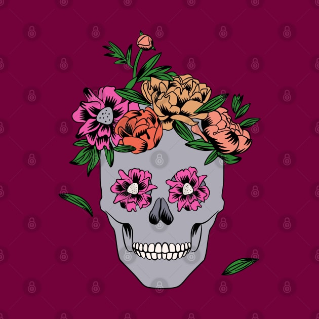 Womens Floral Skull Peony Flower by okpinsArtDesign