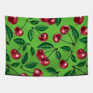 Red cherries on green Tapestry