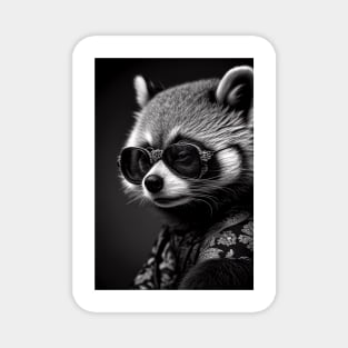 Red Panda Rockstar: A Black and White Portrait Magnet