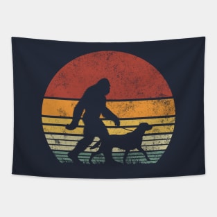 Bigfoot Walking Labrador Retriever Dog Vintage Retro Tapestry