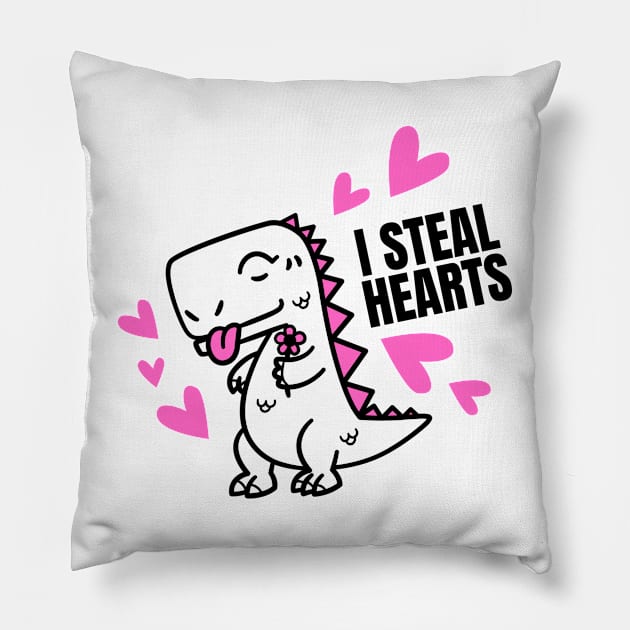 I Steal Hearts With a Cute Dinosaur for Your Little Kid Pillow by BilalArt95