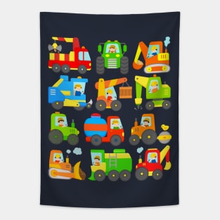 Diggers and Tractors Farm and Construction Vehicles Tapestry