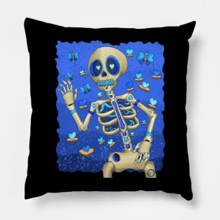 The Blue Butterfly Dreamer Skeleton - Día De Los Muertos - Butterfly lover Pillow