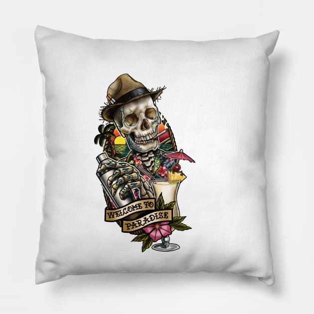 Welcome to paradise Pillow by Nickdancytattoo