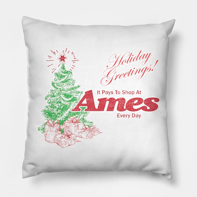 Distressed Ames Holiday Greetings Pillow by Tee Arcade