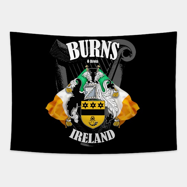 Burns Family Crest Ireland Coat of Arms and Irish Flags Tapestry by Ireland