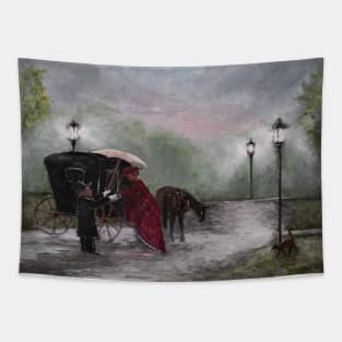 Oil Painting Victorian Era Horse Buggy Tapestry