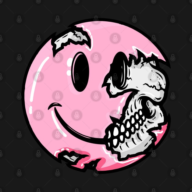 Creepy Pastel Goth Pink Smiley Face Skull Emoji by PUFFYP