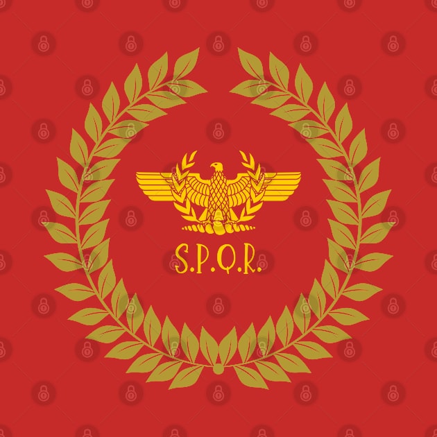 In this picture we see a laurel wreath inside which is a golden eagle, the symbol of the Roman Empire. by Atom139