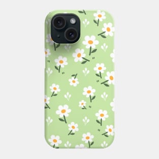 Little White Flowers on Green Background Phone Case